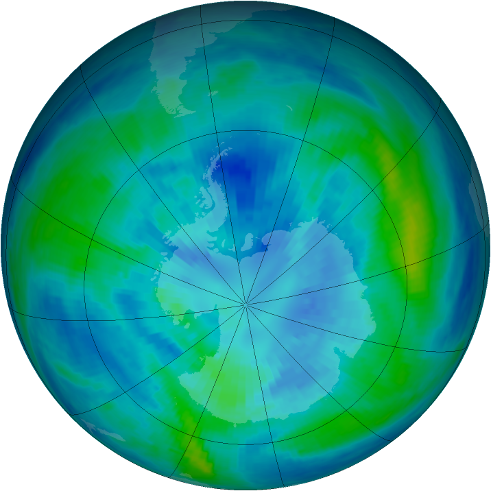 Antarctic ozone map for 01 April 1991